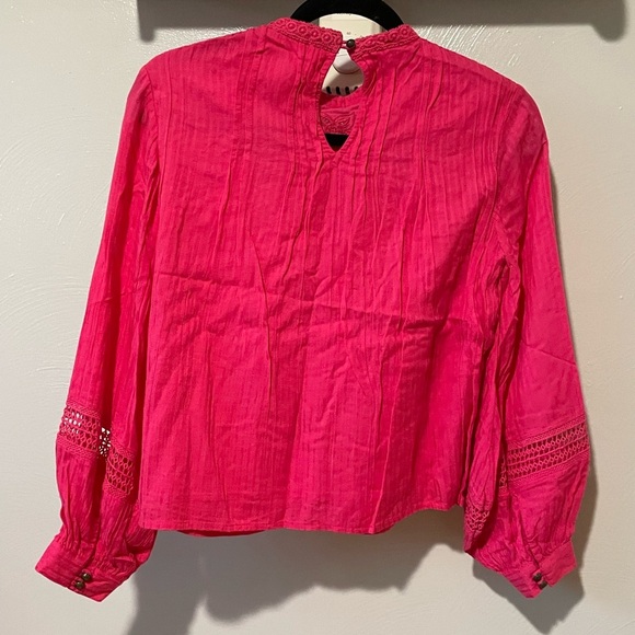 By Anthropologie Blouse Women's XS Hot Pink Harmony Lace Eyelet Peasant Artsy - Picture 3 of 6